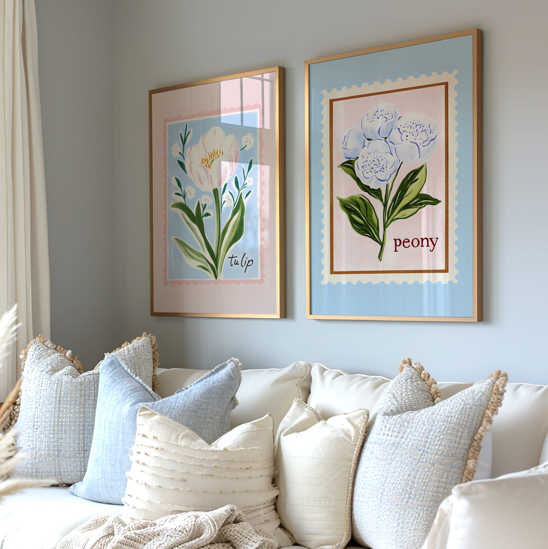 Blue Peony Stamp | Coquette Aesthetic Print I146-25 Art Print Peardrop Prints