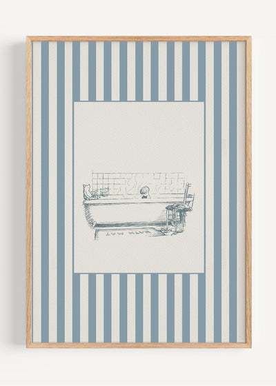 Blue Winnie the Pooh Bath Time Print | Classic Nursery Wall Art I161-4 Art Print Peardrop Prints