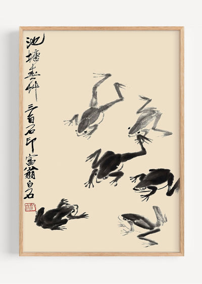 Frogs in Motion – Japanese Ink Frog Print by Matsumoto Hoji I135-90 Art Print Peardrop Prints