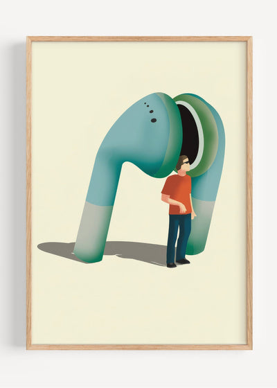 Giant Earbuds Music Art Print – Modern Surrealist Wall Art for Music Lovers I135-34 Art Print Peardrop Prints