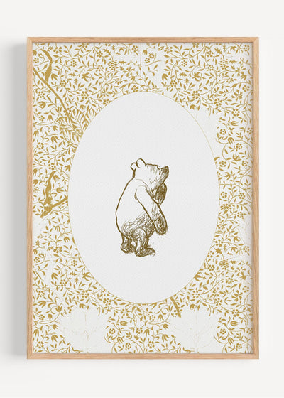 Gold Winnie the Pooh Bear Print | Classic Storybook Nursery Wall Art I161-16 Art Print Peardrop Prints
