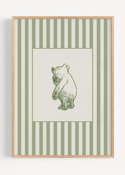 Green Winnie the Pooh Bear Print | Classic Nursery Wall Art I161-13 Art Print Peardrop Prints