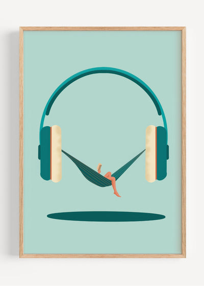 Hammock Headphones Art Print – Surreal Music Lover Wall Decor for Calm & Chill Spaces I135-35 Art Print Peardrop Prints