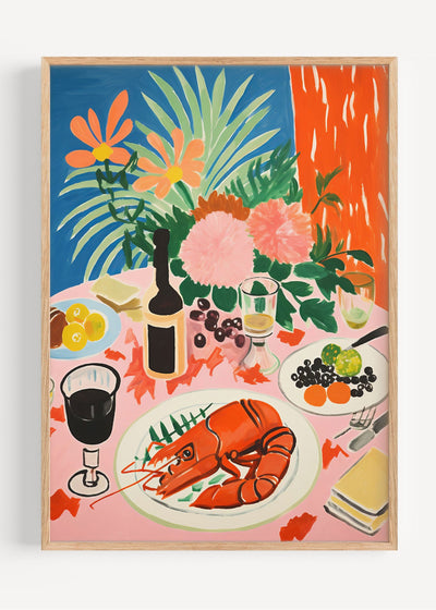 Lobster Dinner Art Print | Matisse-Inspired Coastal Food Poster I135-130 Art Print Peardrop Prints