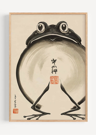 Matsumoto Hoji Frog Art Print – Wide-Eyed Sumi-e Frog with Brush Calligraphy I135-99 Art Print Peardrop Prints