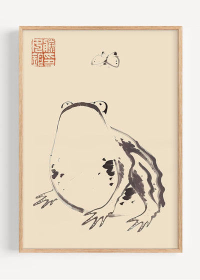 Matsumoto Hoji – Frog & Butterfly | Japanese Sumi-e Nature Art Print I135-79 Art Print Peardrop Prints