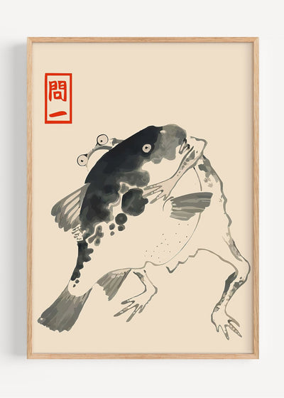 Matsumoto Hoji – Frog & Fish | Japanese Sumi-e Brush Art Print I135-81 Art Print Peardrop Prints