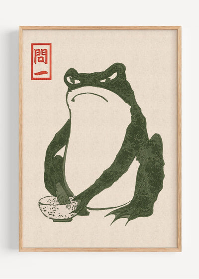 Matsumoto Hoji – Grumpy Frog with Rice Bowl | Japanese Vintage Art Print I135-28 Art Print Peardrop Prints