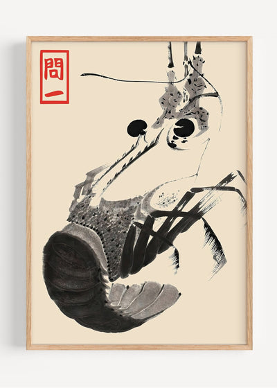 Matsumoto Hoji – Prawn in Ink | Japanese Sumi-e Seafood Art Print I135-78 Art Print Peardrop Prints