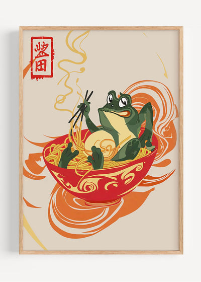 Matsumoto Hoji Ramen Frog Print – Japanese Frog in Noodle Bowl Art I135-101 Art Print Peardrop Prints