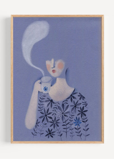 Morning Steam – Dreamy Blue Coffee Art Print I135-30 Art Print Peardrop Prints