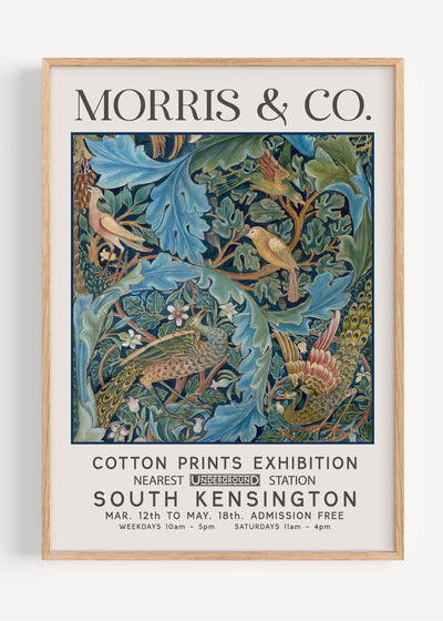 Morris & Co. Blue Bird and Leaf Poster | Cotton Prints Exhibition I136-3 Art Print Peardrop Prints
