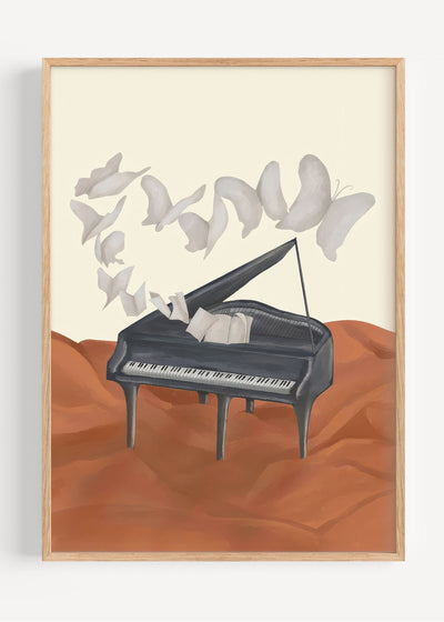 Piano Butterfly Art Print – Surreal Music Wall Art for Pianists & Dreamers I135-36 Art Print Peardrop Prints