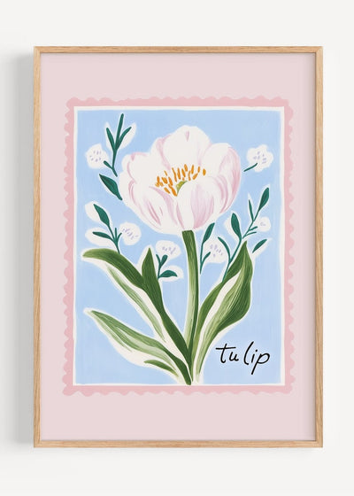 Pink Tulip Stamp | Coquette Aesthetic Print I146-3526 Art Print Peardrop Prints