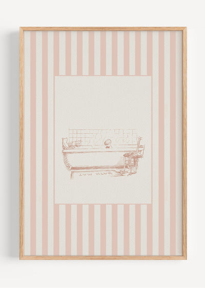 Pink Winnie the Pooh Bath Time Print | Classic Nursery Wall Art I161-11 Art Print Peardrop Prints