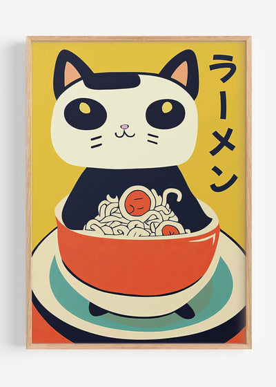 Ramen Cat – Kawaii Japanese Noodle Poster I135-74 Art Print Peardrop Prints