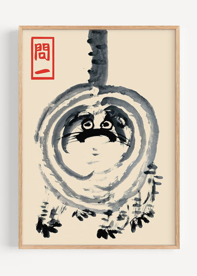 Sumi-e Cat Art Print by Matsumoto Hoji – Japanese Ink Painting I135-85 Art Print Peardrop Prints