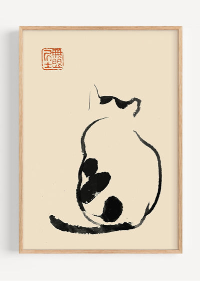 Sumi-e Cat – Japanese Ink Painting by Matsumoto Hoji I135-93 Art Print Peardrop Prints