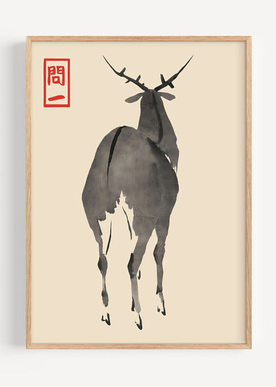 Sumi-e Deer – Japanese Ink Brush Art by Matsumoto Hoji I135-88 Art Print Peardrop Prints