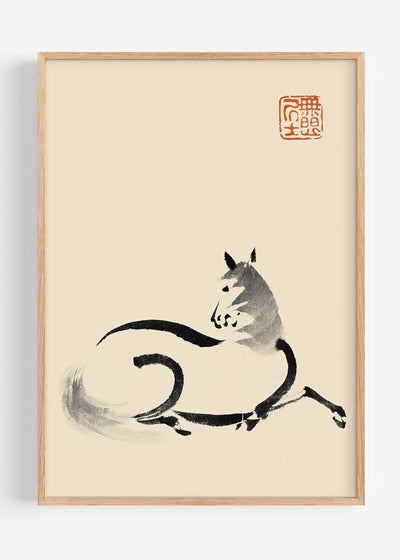 Sumi-e Horse – Japanese Ink Painting by Matsumoto Hoji I135-91 Art Print Peardrop Prints