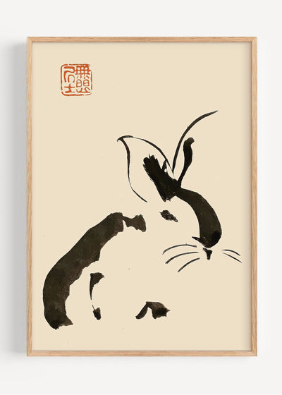 Sumi-e Rabbit – Japanese Minimalist Ink Art by Matsumoto Hoji I135-92 Art Print Peardrop Prints