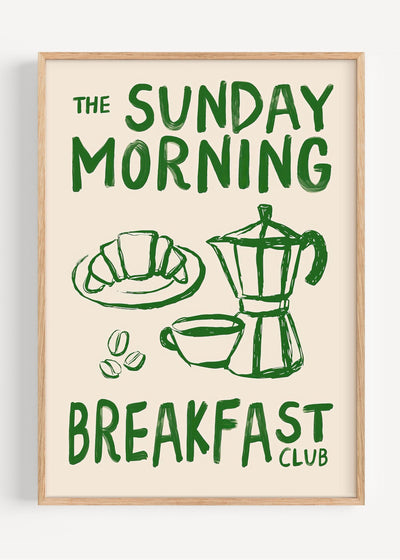 Sunday Morning Breakfast Club Print – Croissant & Coffee Poster for Kitchen or Café I135-48 Art Print Peardrop Prints