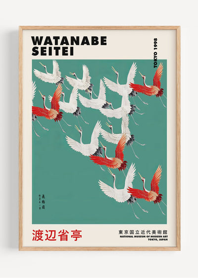 Watanabe Seitei – Red & White Cranes Art Print (Tokyo 1998 Edition) I135-95 Art Print Peardrop Prints