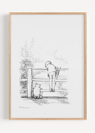 Winnie the Pooh and Piglet Poohsticks Print | Classic Nursery Wall Art I161-17 Art Print Peardrop Prints