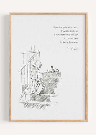 Winnie the Pooh Quote Print | If You Live to Be a Hundred Nursery Art I161-9 Art Print Peardrop Prints