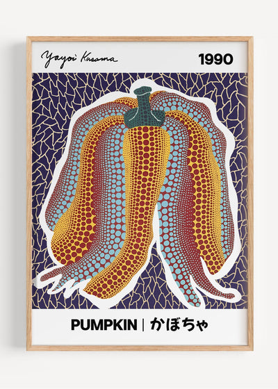Yayoi Kusama Abstract Pumpkin Print | Blue & Red Polka Dot Art I136-30 Art Print Peardrop Prints