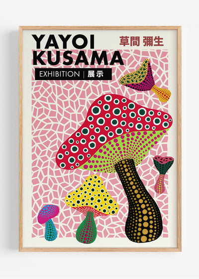 Yayoi Kusama Mushroom Exhibition Print | Abstract Pink Pop Art Poster I136-25 Art Print Peardrop Prints