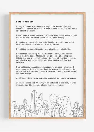 Zach Bryan, Fear and Fridays T49-4 Art Print Peardrop Prints